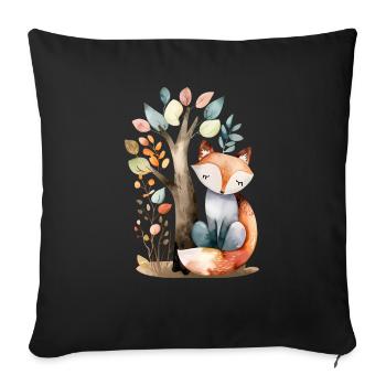 Cute Fox Under Tree - Sofa pillowcase 17,3'' x 17,3'' (45 x 45 cm) - black - Front