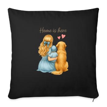 Home is Here – Family with Dog - Sofa pillowcase 17,3'' x 17,3'' (45 x 45 cm) - black - Front