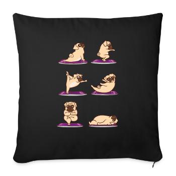 Mops Yoga - Gymnastique chiens Fitness - Housse de coussin décorative 45 x 45 cm - noir - Devant