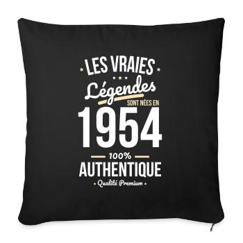 Anniversaire 70 ans - Légendes sont nées en 1954 - Housse de coussin décorative 45 x 45 cm - noir - Devant