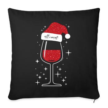Chapeau de Noël verre à vin - Housse de coussin décorative 45 x 45 cm - noir - Devant