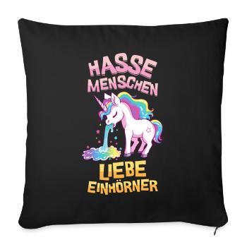 Ich Hasse Menschen Einhorn Kotzt Regenbogen Lustig - Sofakissenbezug 45 x 45 cm - Schwarz - Vorne