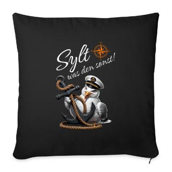 Sylt quoi d’autre ! mouette drôle avec ancre - Housse de coussin décorative 45 x 45 cm - noir - Devant