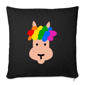 Lama avec coiffure arc-en-ciel - Housse de coussin décorative 45 x 45 cm - noir - Devant