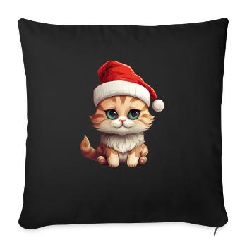 Weihnachtspfote: Niedliche Katze mit Mütze 2 - Sofakissenbezug 45 x 45 cm - Schwarz - Vorne