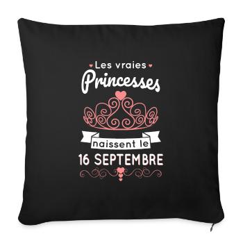 Anniversaire - Princesses naissent le 16 Septembre - Housse de coussin décorative 45 x 45 cm - noir - Devant