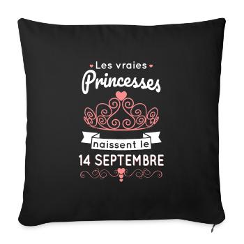 Anniversaire - Princesses naissent le 14 Septembre - Housse de coussin décorative 45 x 45 cm - noir - Devant