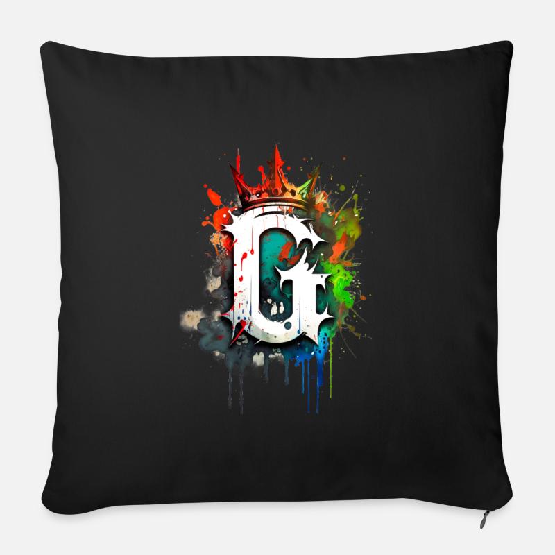 Buchstabe G als cooles Graffiti mit Krone 👑 - Sofakissenbezug 45 x 45 cm - Schwarz