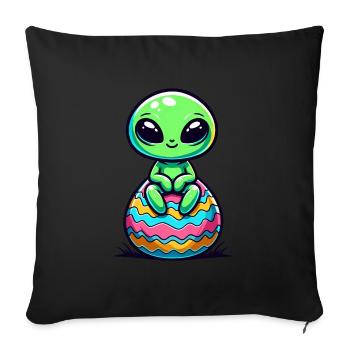 Cute Alien on Colorful Easter Egg - Sofa pillowcase 17,3'' x 17,3'' (45 x 45 cm) - black - Front