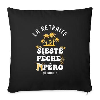 pêcheur humour retraite sieste pêche apéro - Housse de coussin décorative 45 x 45 cm - noir - Devant