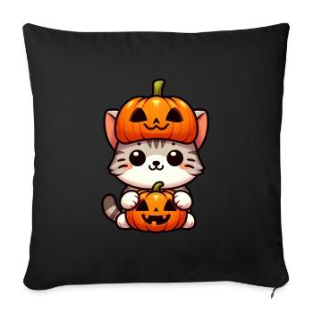 Halloween Chat Citrouille Chapeau Fantaisiste - Housse de coussin décorative 45 x 45 cm - noir - Devant