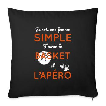 Femme simple aime le basket et l'apéro - Housse de coussin décorative 45 x 45 cm - noir - Devant