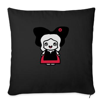 dessin femme alsace style manga kawaii - Housse de coussin décorative 45 x 45 cm - noir - Devant