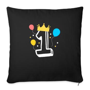 Number 1 with a crown and balloons - Sofa pillowcase 17,3'' x 17,3'' (45 x 45 cm) - black - Front