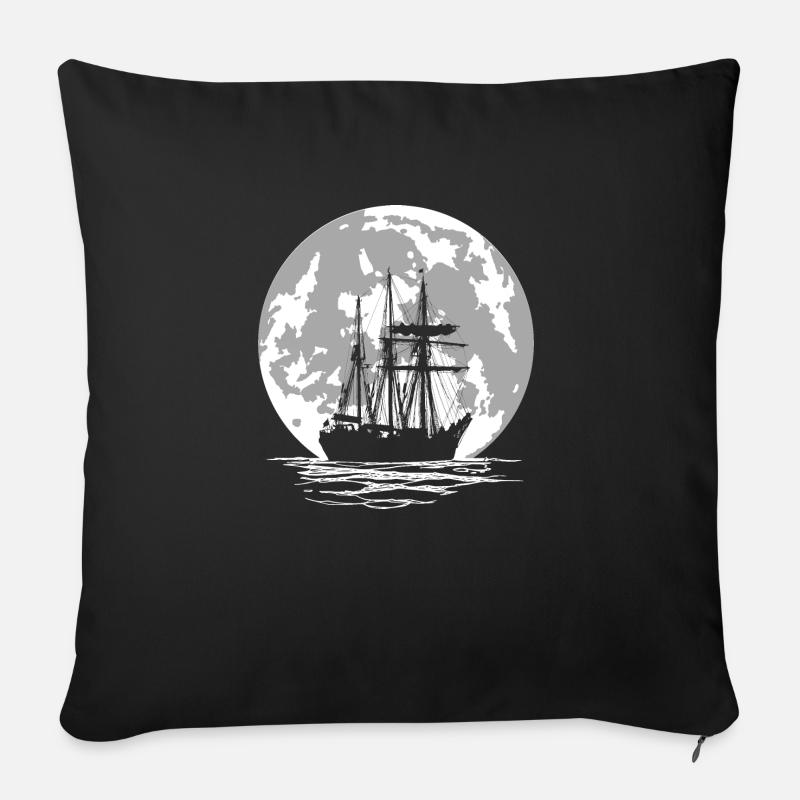 Piratenschiff und Vollmond - Sofakissenbezug 45 x 45 cm - Schwarz