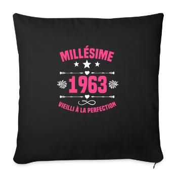 Femme Millésime 1963 Cadeau Anniversaire Humour - Housse de coussin décorative 45 x 45 cm - noir - Devant