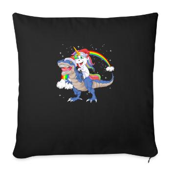Weihnachtsmann Einhorn reitet Dinosaurier Trex Weihnachten - Sofakissenbezug 45 x 45 cm - Schwarz - Vorne