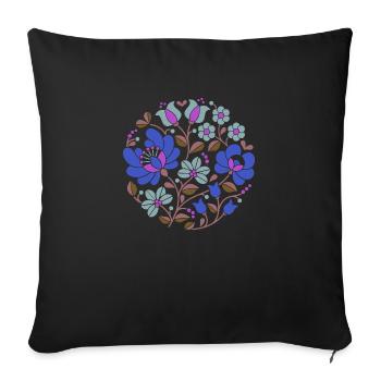 Hungarian flowers, blue, colorful flowers,tendrils,flower - Sofa pillowcase 17,3'' x 17,3'' (45 x 45 cm) - black - Front
