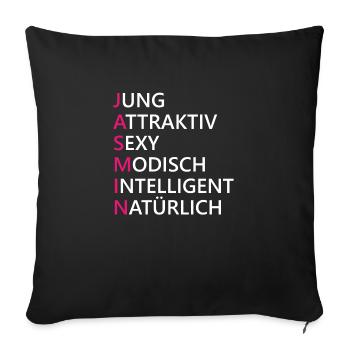 Jasmin Name Geschenk - Sofakissenbezug 45 x 45 cm - Schwarz - Vorne
