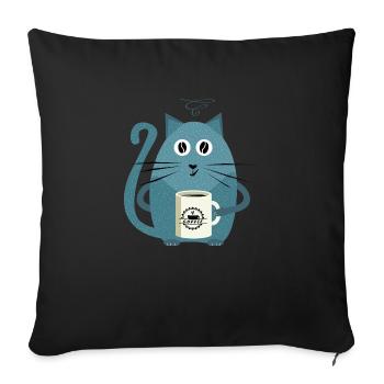 Kitty Drinking Coffee - Funny Cats - Sofa pillowcase 17,3'' x 17,3'' (45 x 45 cm) - black - Front