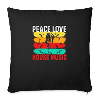 Peace Love House Music, Peace Love House Music - Housse de coussin décorative 45 x 45 cm - noir - Devant