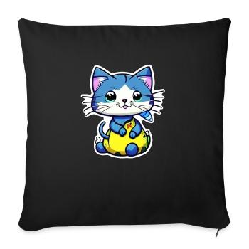 chat kawaii - mignon - manga - Housse de coussin décorative 45 x 45 cm - noir - Devant
