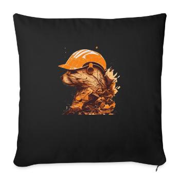 Ferrets as construction workers with yellow construction helmets - Sofa pillowcase 17,3'' x 17,3'' (45 x 45 cm) - black - Front
