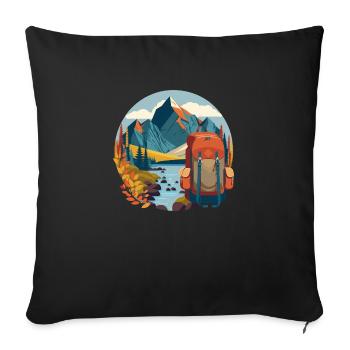 Randonnées en pleine nature entre montagne et lac - Housse de coussin décorative 45 x 45 cm - noir - Devant