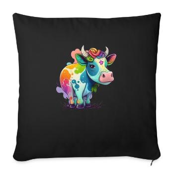 Dessin de vache arc-en-ciel - Housse de coussin décorative 45 x 45 cm - noir - Devant