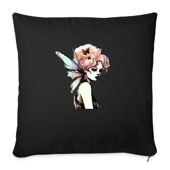Dessin à l’aquarelle féerique - Housse de coussin décorative 45 x 45 cm - noir - Devant