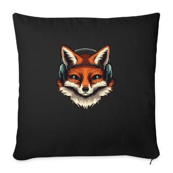 Fuchs mit Kopfhörern - Sofakissenbezug 45 x 45 cm - Schwarz - Vorne