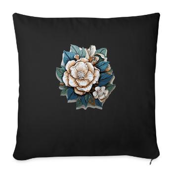 Fleurs blanches - Housse de coussin décorative 45 x 45 cm - noir - Devant