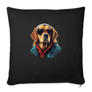 Golden retriever dans la rue | Amoureux des chiens - Housse de coussin décorative 45 x 45 cm - noir - Devant