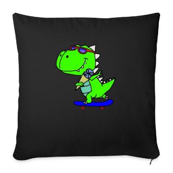 Dino am Skaten COOL Skaters Dino - Sofakissenbezug 45 x 45 cm - Schwarz - Vorne