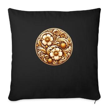 oval floral couleur or inspiré d'art russe - Housse de coussin décorative 45 x 45 cm - noir - Devant