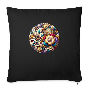 Oval Floral Blue and Pink Inspired Russian Art - Sofa pillowcase 17,3'' x 17,3'' (45 x 45 cm) - black - Front