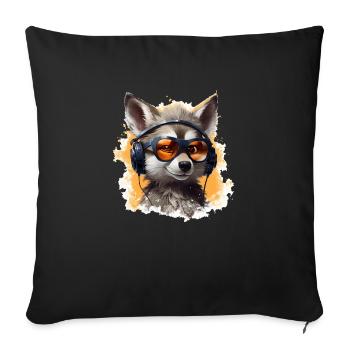 Wolf Design mit Kopfhörer & Sonnenbrille - Sofakissenbezug 45 x 45 cm - Schwarz - Vorne
