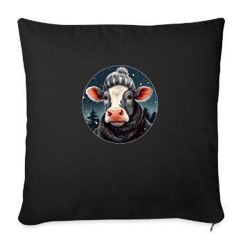 Vache en hiver - Housse de coussin décorative 45 x 45 cm - noir - Devant