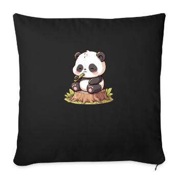 Panda mit Bambus - Sofakissenbezug 45 x 45 cm - Schwarz - Vorne