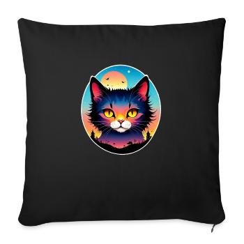 Cat and Landscape - Sofa pillowcase 17,3'' x 17,3'' (45 x 45 cm) - black - Front