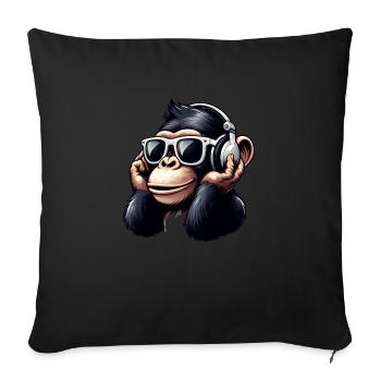 Ape chimpanzee with sunglasses and headphones - Sofa pillowcase 17,3'' x 17,3'' (45 x 45 cm) - black - Front