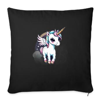 Licorne Unicorn Kawaii - Housse de coussin décorative 45 x 45 cm - noir - Devant