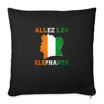 Allez LES Éléphant Maillot de Pied Côte d'Ivoire - Housse de coussin décorative 45 x 45 cm - noir - Devant