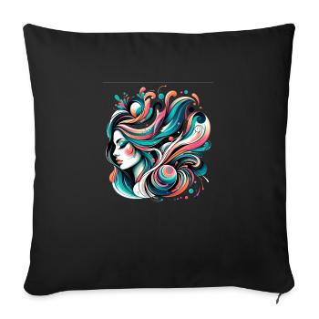figure féminine avec des cheveux flottants - Housse de coussin décorative 45 x 45 cm - noir - Devant