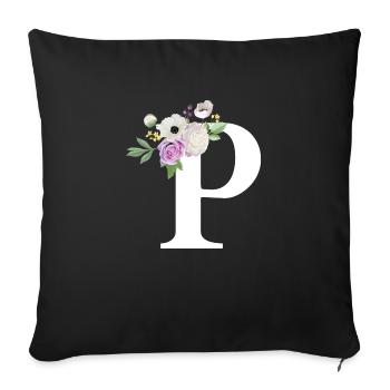 Purple floral letter p - Sofa pillowcase 17,3'' x 17,3'' (45 x 45 cm) - black - Front