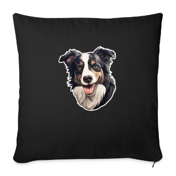 Tête de Border Collie - Housse de coussin décorative 45 x 45 cm - noir - Devant