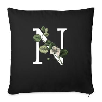 Letter N Green Botanical - Sofa pillowcase 17,3'' x 17,3'' (45 x 45 cm) - black - Front