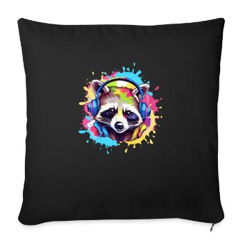 raccoon, colorful, painting, headphones, graffiti - Sofa pillowcase 17,3'' x 17,3'' (45 x 45 cm) - black - Front