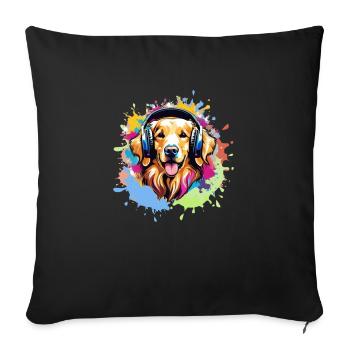 Golden Retriever, Colorful, Painting, Headphones, Graffiti - Sofa pillowcase 17,3'' x 17,3'' (45 x 45 cm) - black - Front