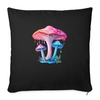 Champignon rose bleu - Housse de coussin décorative 45 x 45 cm - noir - Devant